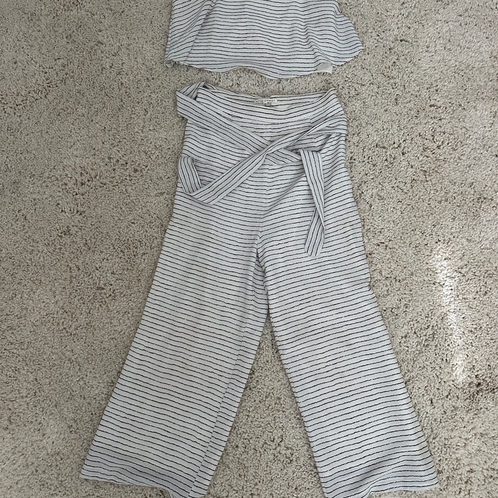 Striped Women's Two Piece Flowy Pants and Crop Top